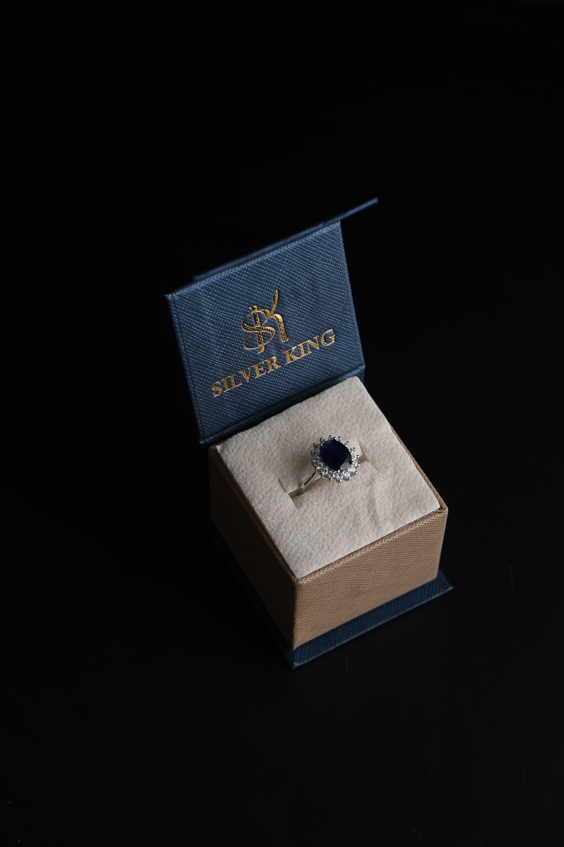 Semi cocktail Ring with Blue colour Cubic Zirconia Stone