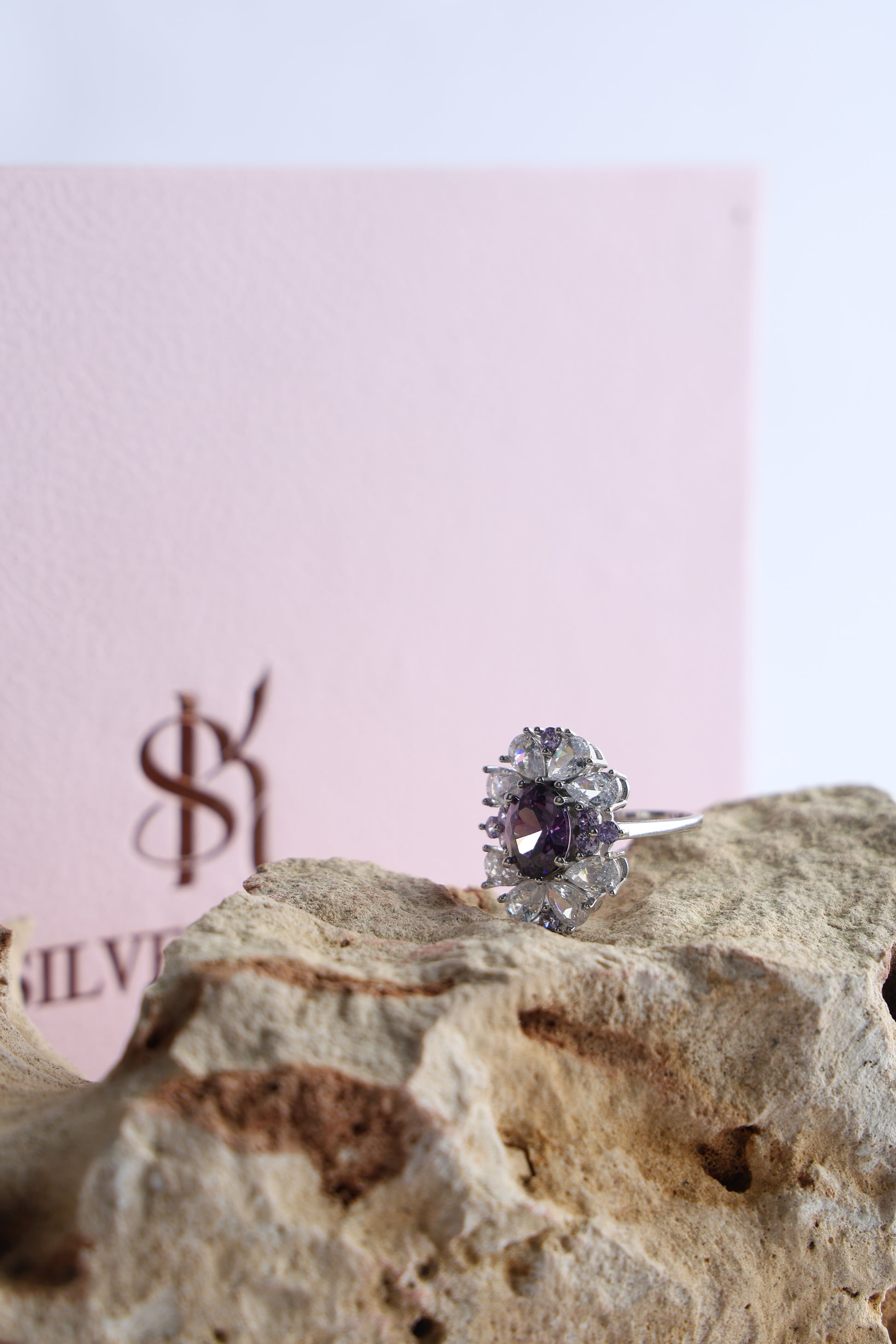 LR Fancy Ring with Purple colour Amethyst Stone Pattern 1