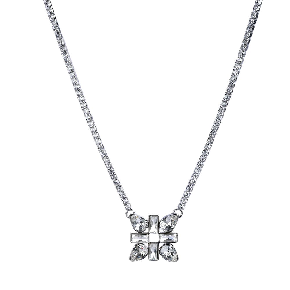 SK Pendant Chain with White colour Cubic Zirconia Stone Pattern 1