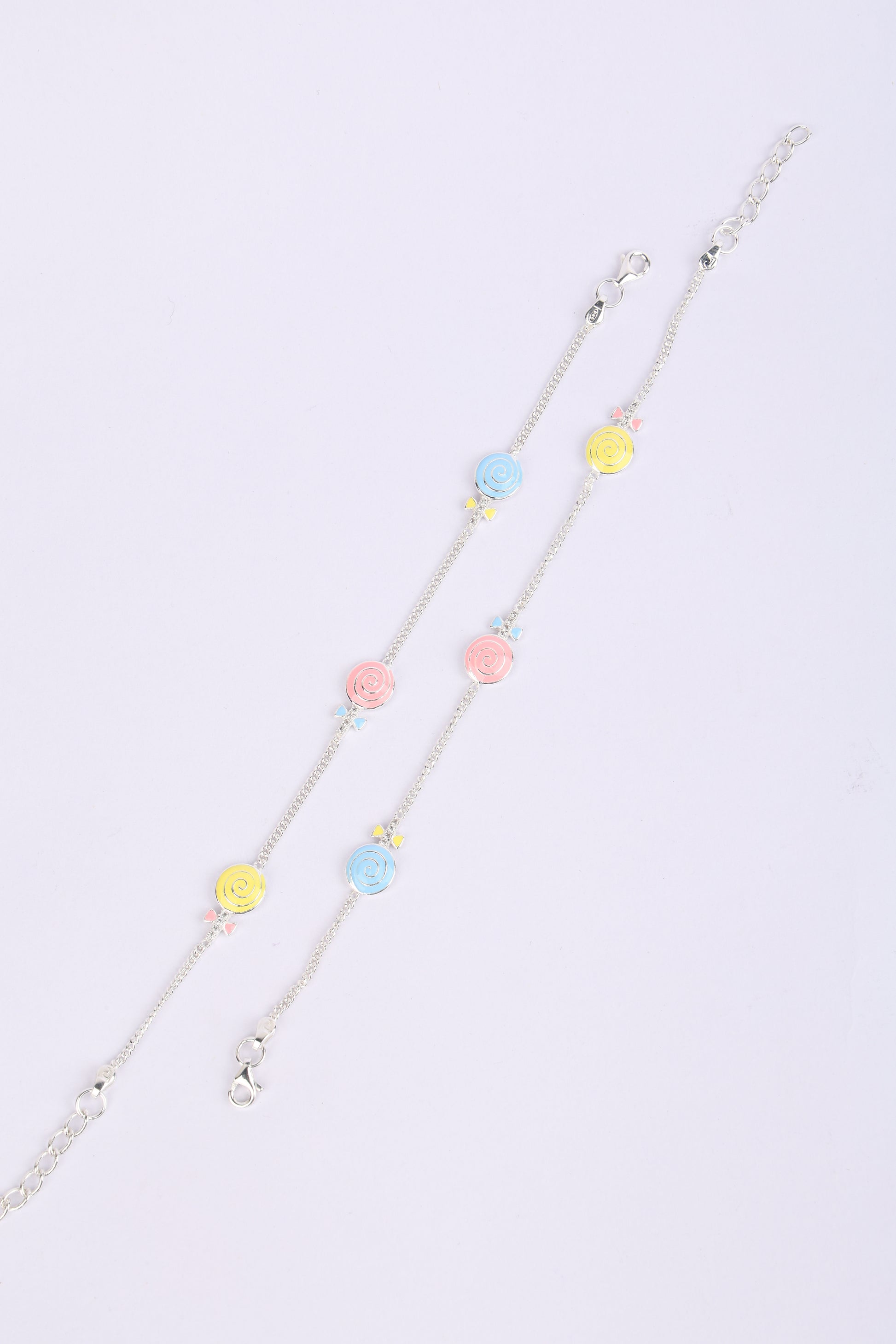 Silver Baby Anklet with Enamel Stone Pattern 1