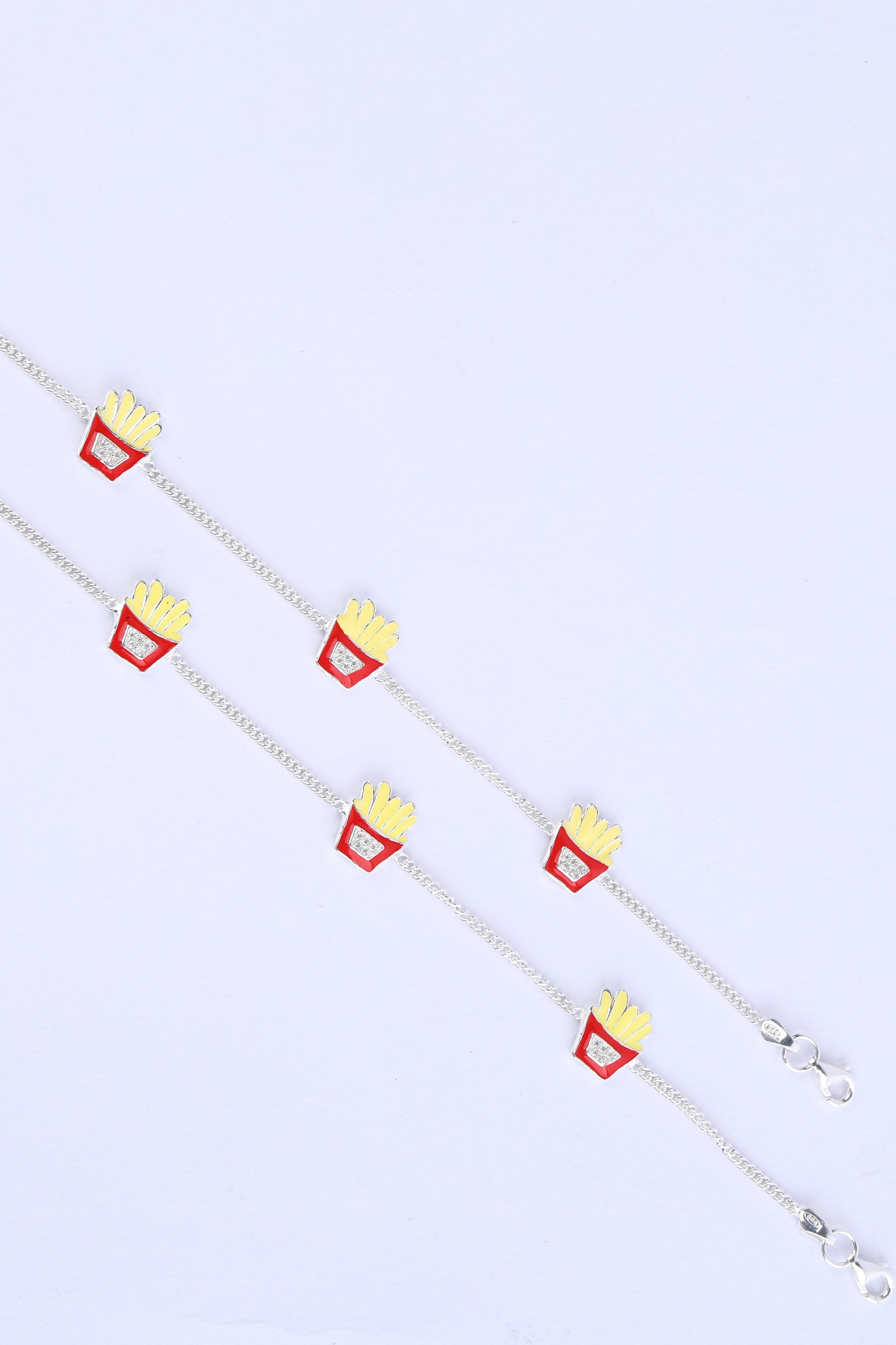 Silver Baby Anklet with Enamel Stone Pattern 2