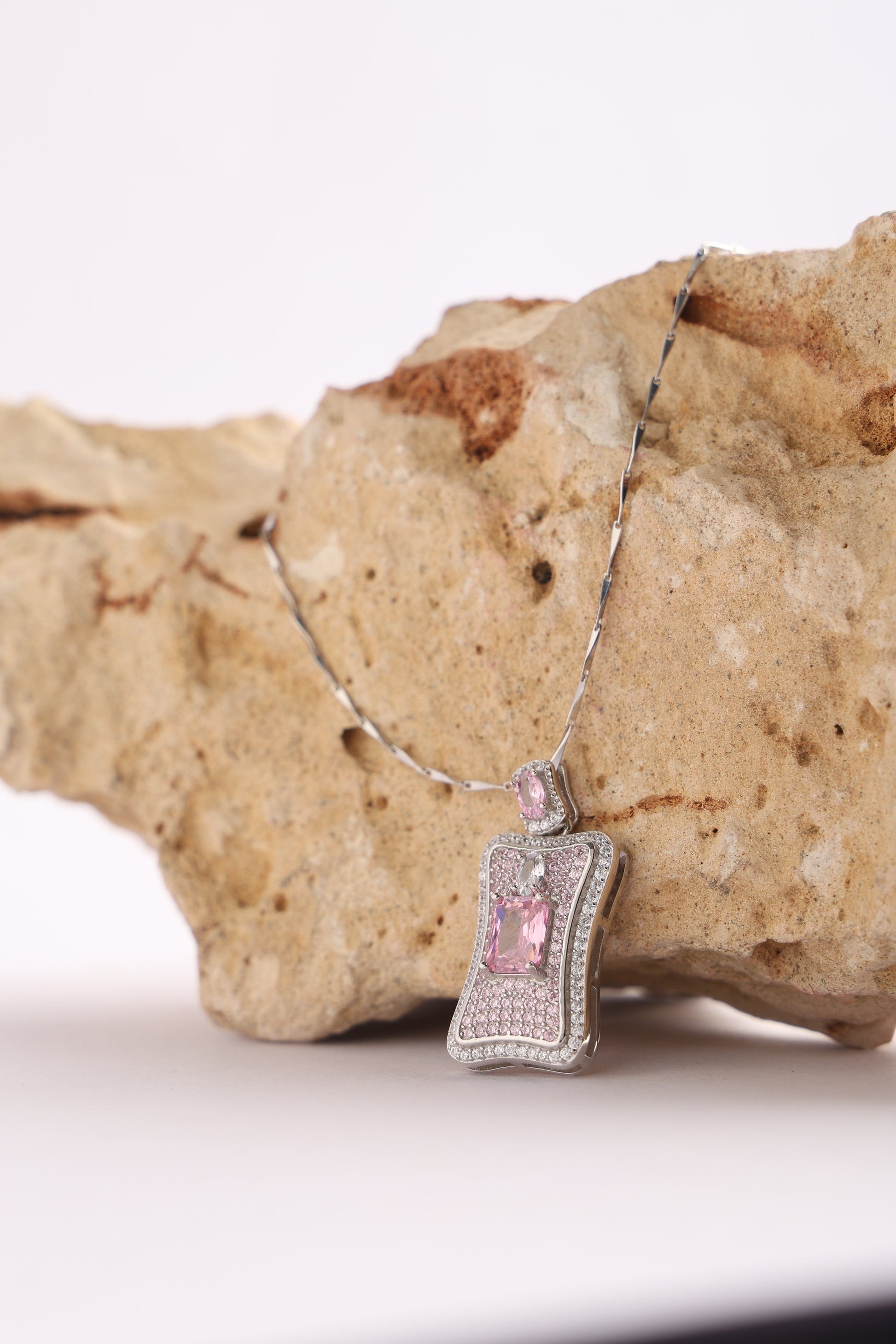 Pendant Chain with Pink colour Sapphire Stone L