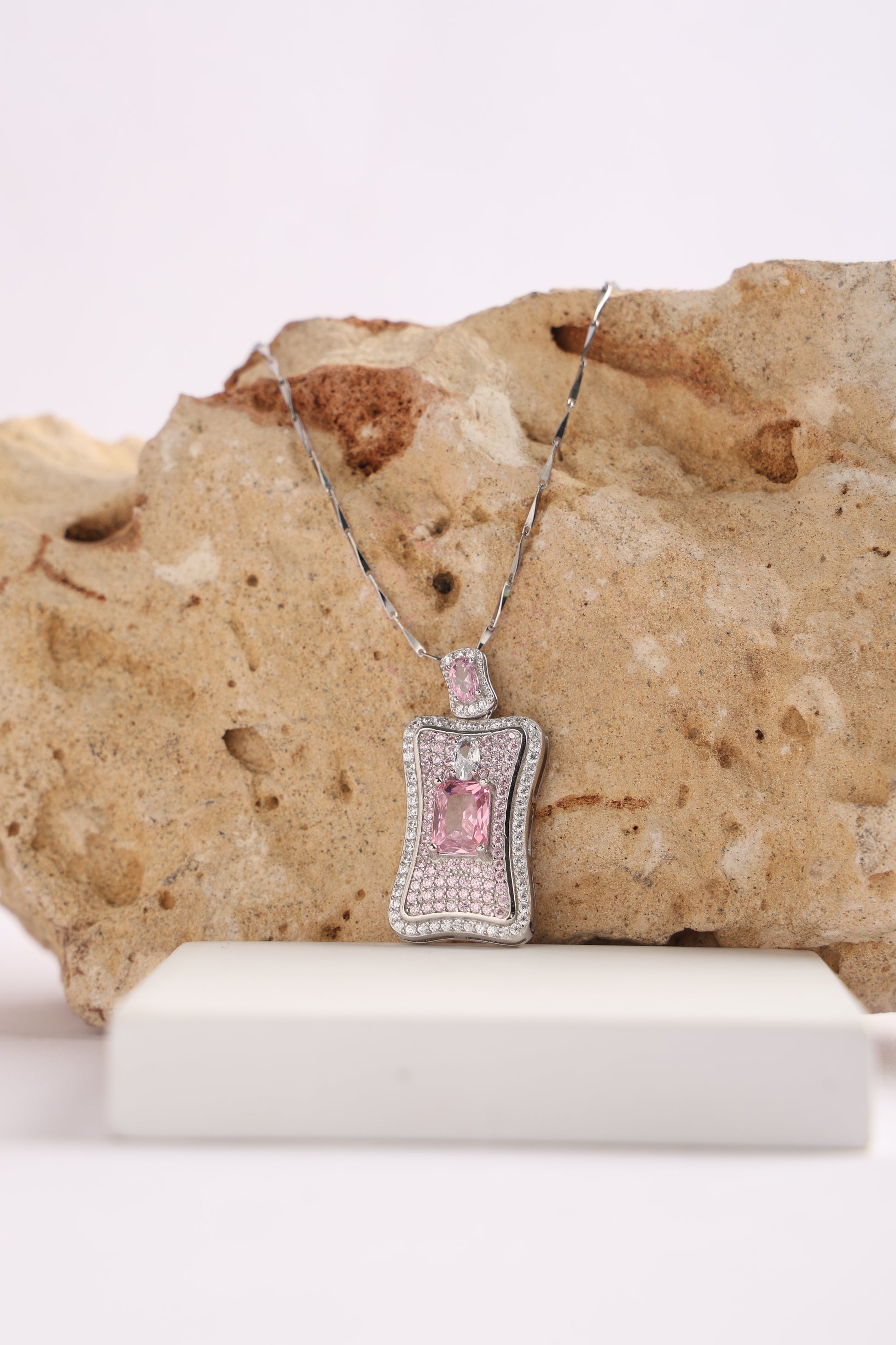 Pendant Chain with Pink colour Sapphire Stone L