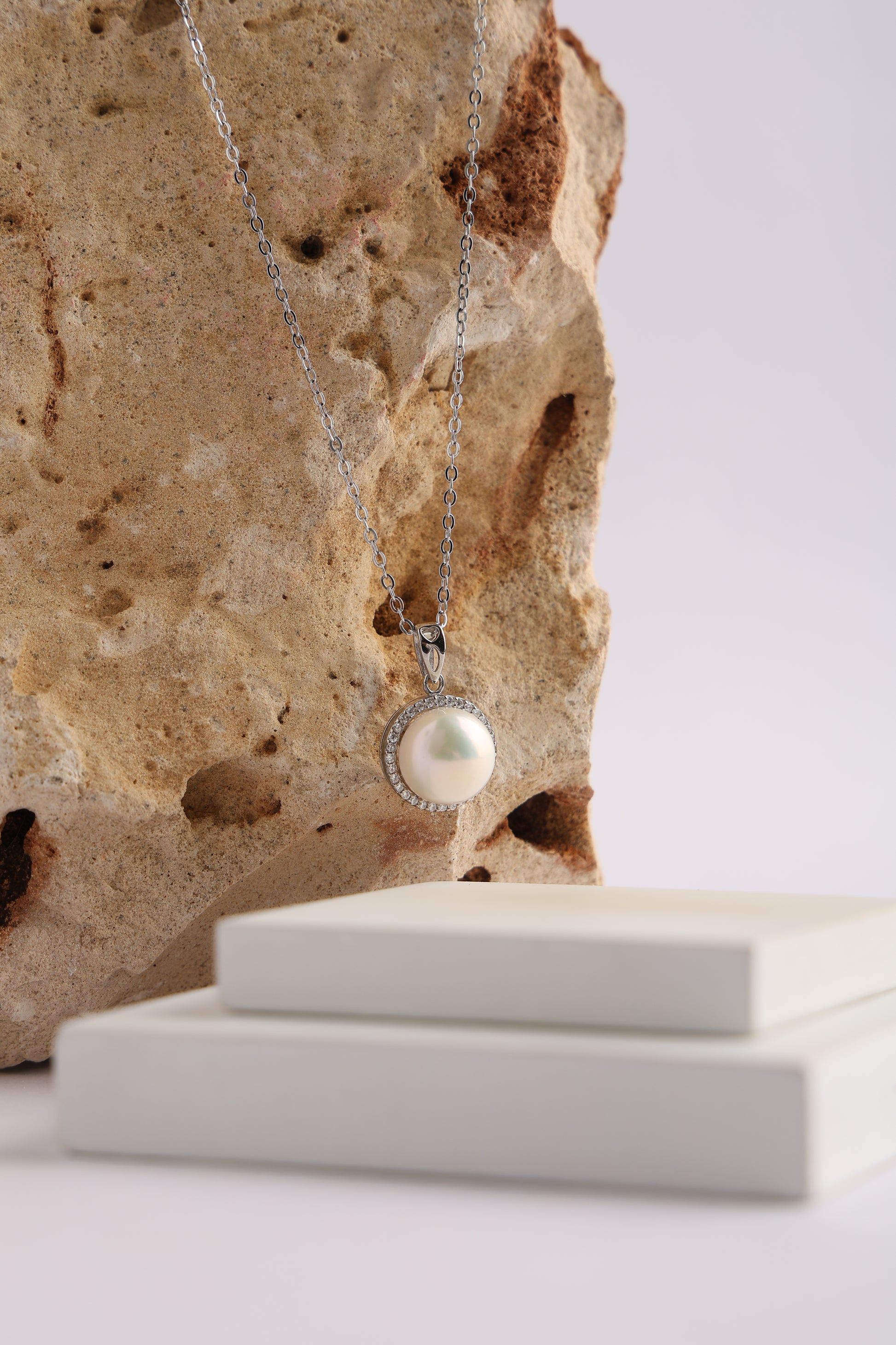 SK Pendant Chain with White colour Pearl Stone