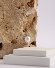 SK Pendant Chain with White colour Pearl Stone