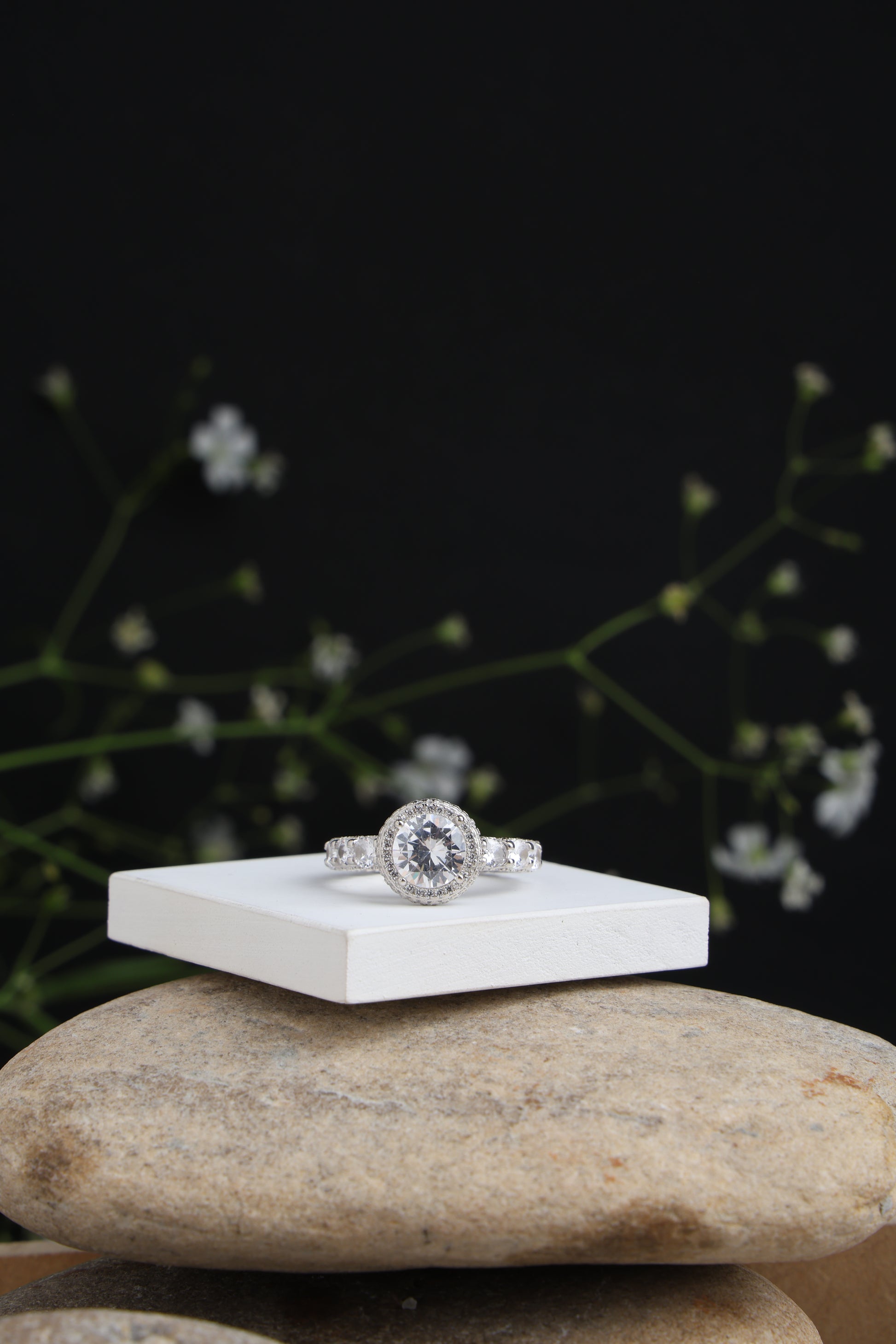 solitaire ring with White  colour Cubic  Zirconia Stone