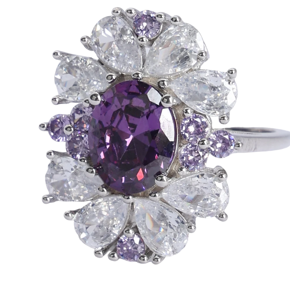 LR Fancy Ring with Purple colour Amethyst Stone Pattern 1